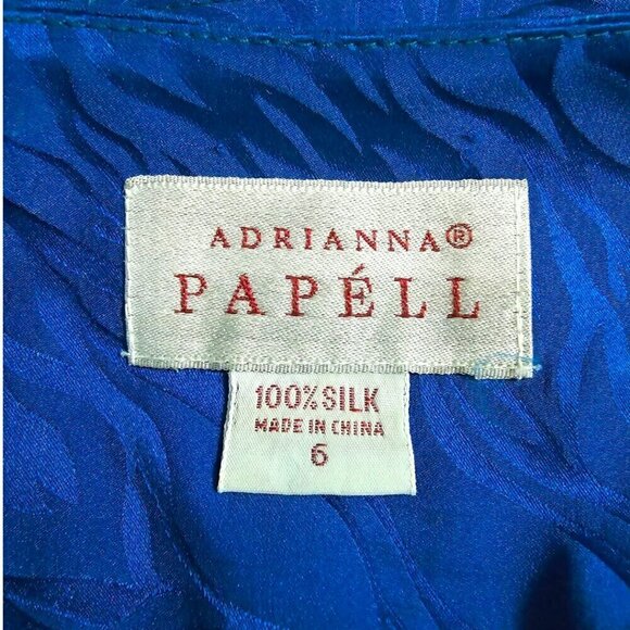 Adrianna Papell Vintage 80s Blue Print Pleated Silk Belted Midi Dress Sz 6 - Picture 7 of 9